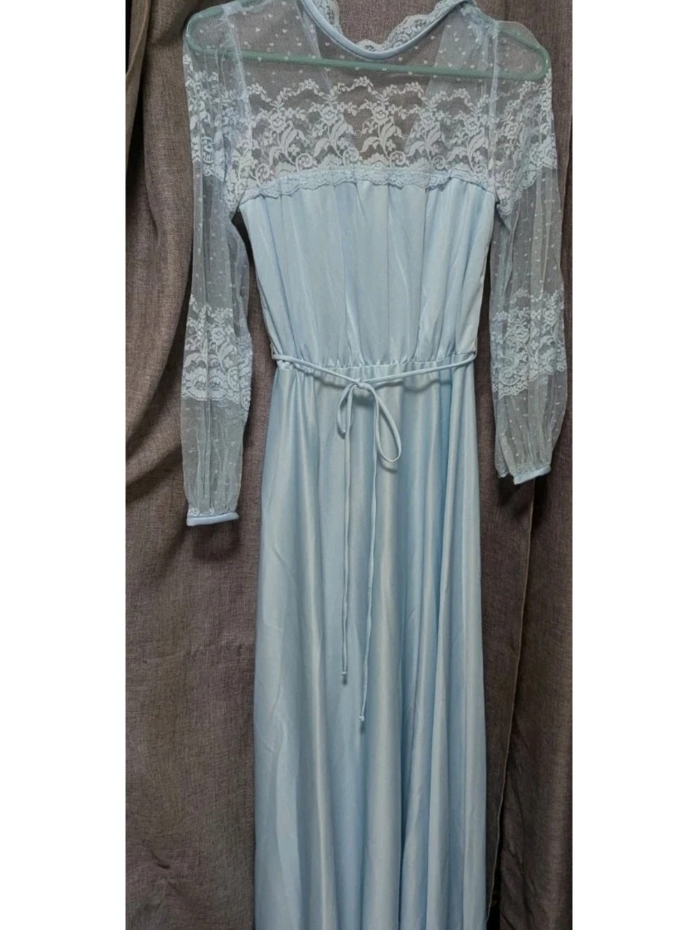Vintage 70s silky Soft Polyester Romantic Victorian Vibe Lace Maxi Dress